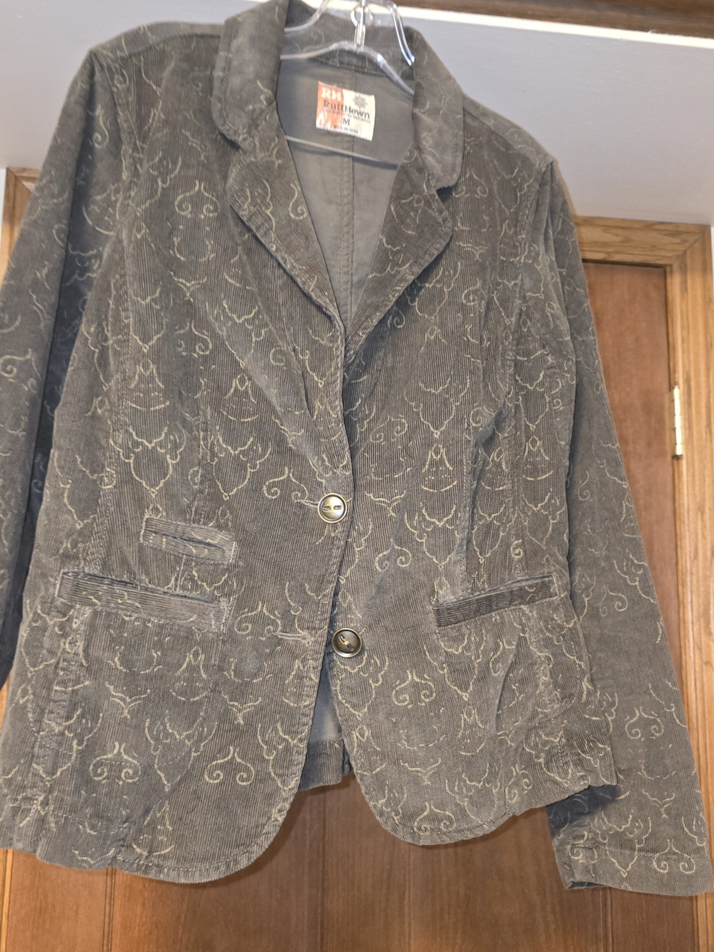 Ruff Hewn Olive Green Patterned Corduroy Blazer